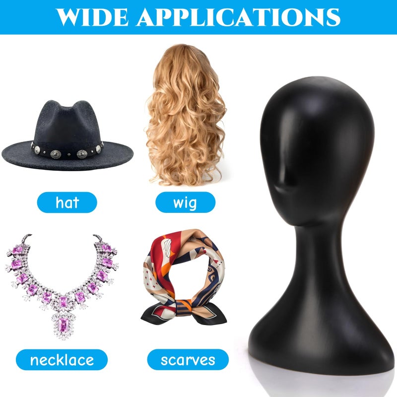 Acshio Professional Plastic Mannequin Head, 16 Inch Model Wig Head Stand with Neck for Women Men, Styling Making Display Holder with Jack for Hat, Mask, Headdress, Necklace, Black - Image 3
